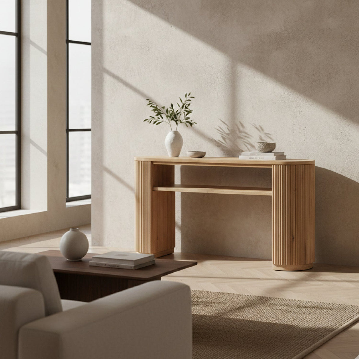 Natural Acacia Console Table – Jacobson – angled view