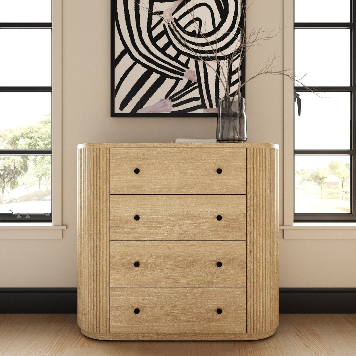 Ribbed Natural Acacia 4-Drawer Chest | OROA Modern Jacobson | Oroa.com