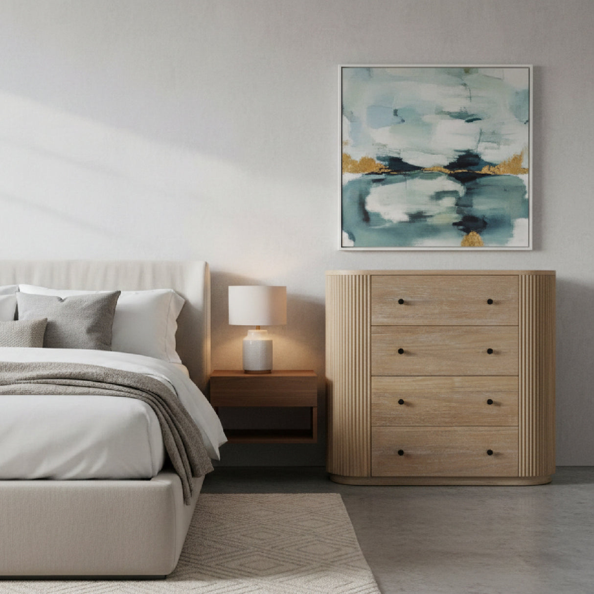 Ribbed Natural Acacia 4-Drawer Chest | Oroa.com