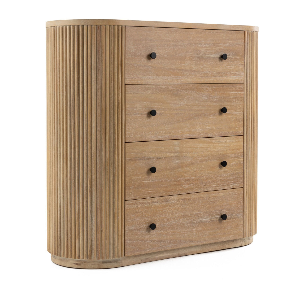 Ribbed Natural Acacia 4-Drawer Chest | Oroa.com