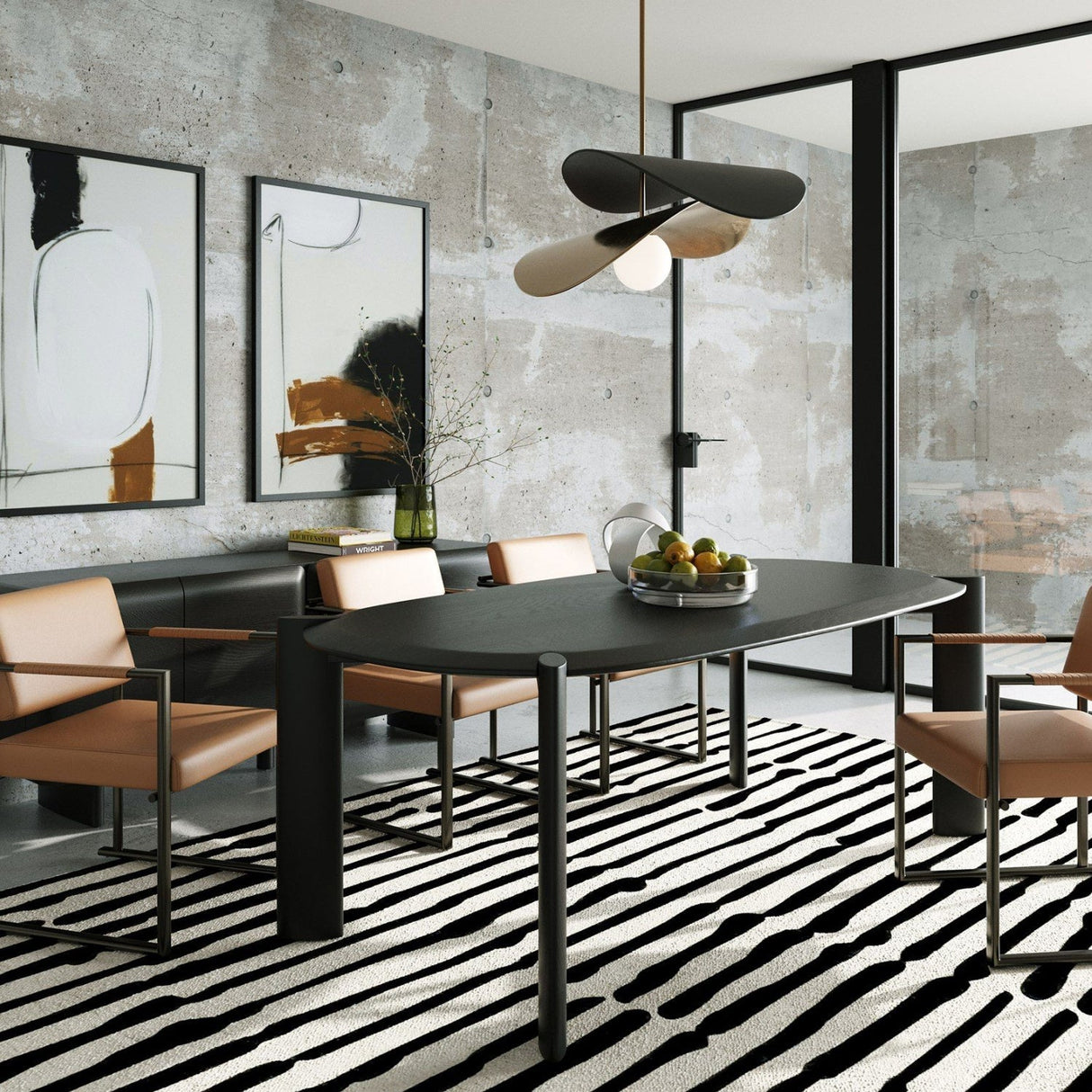 Black Wooden Oval Dining Table – Steven – angled view