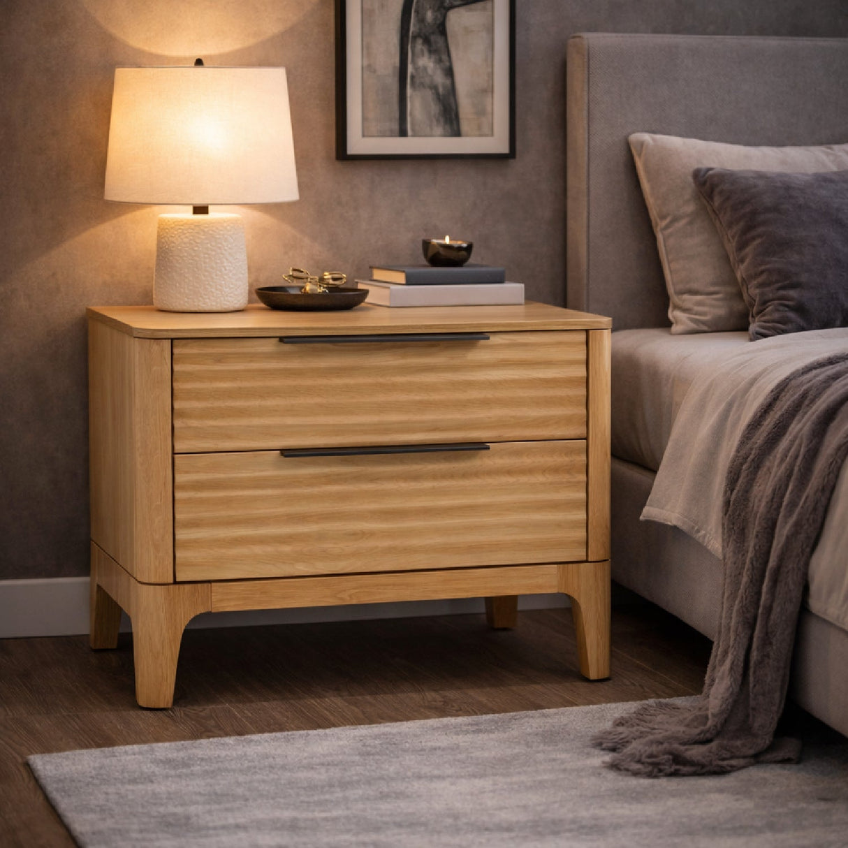 2-Drawer Solid Oak Nightstand – Seattle – angled view