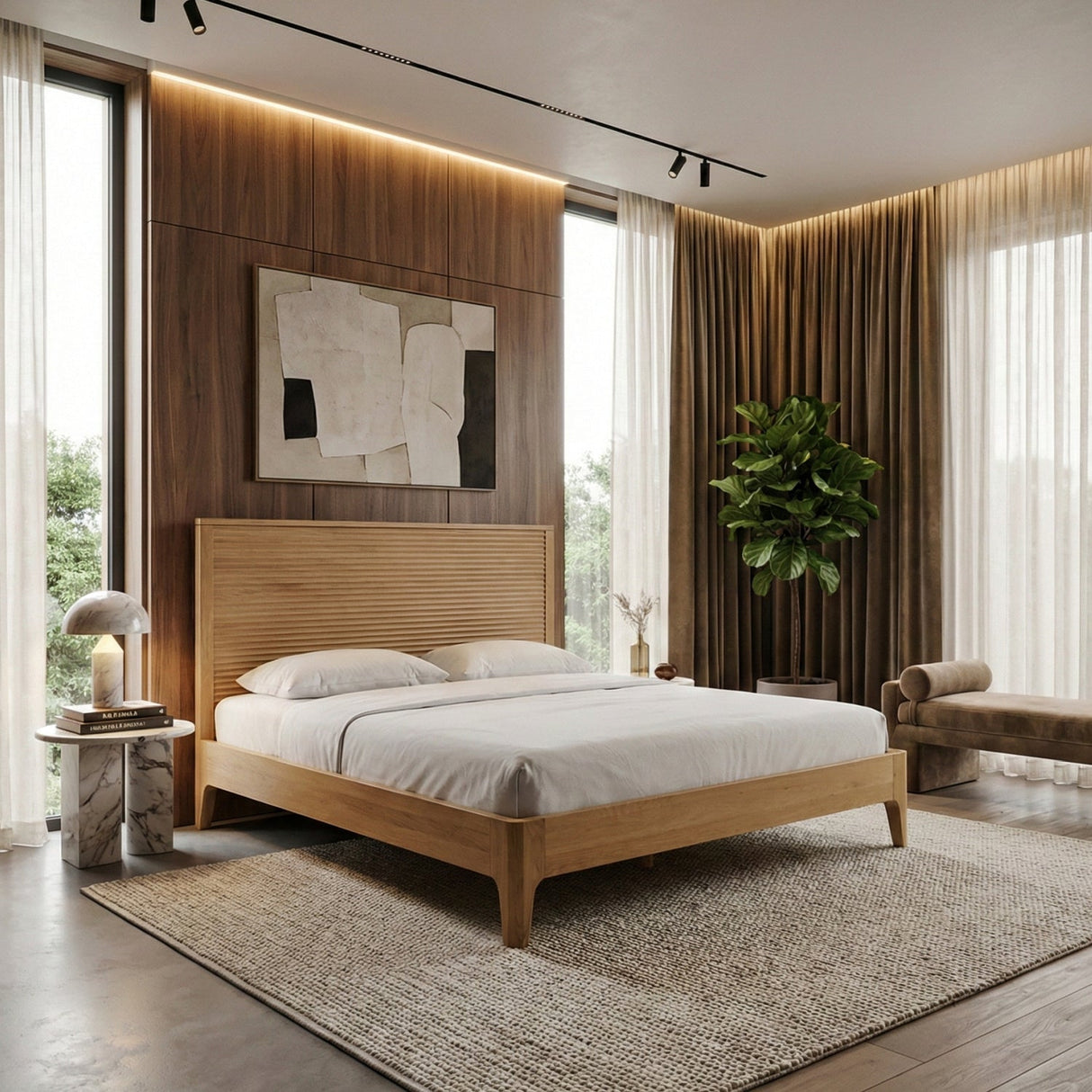 Natural Oak Bed – Seattle – angled view
