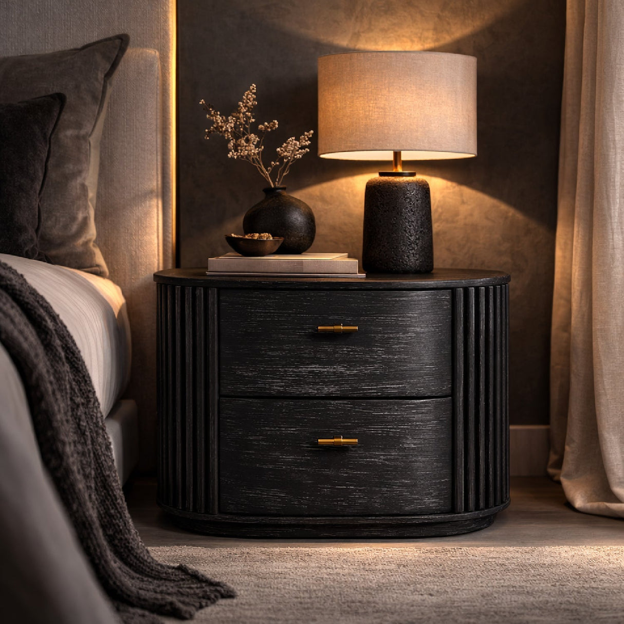 Solid Acacia 2-Drawer Nightstand – Fields – alternate view 13