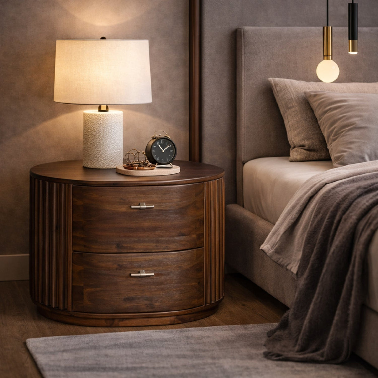 Solid Acacia 2-Drawer Nightstand – Fields – angled view