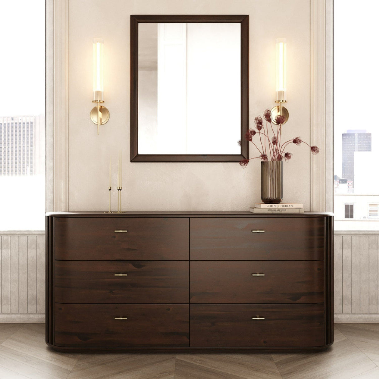 Solid Acacia 6-Drawer Dresser – Fields – angled view