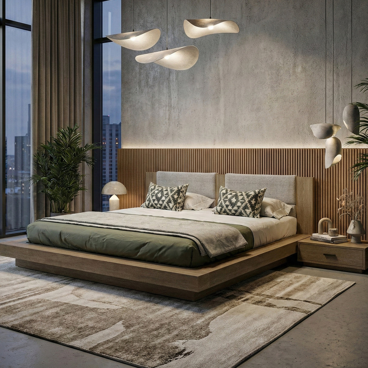 Walnut Bed with 2 Nightstands | OROA Modern Fantasia | Oroa.com