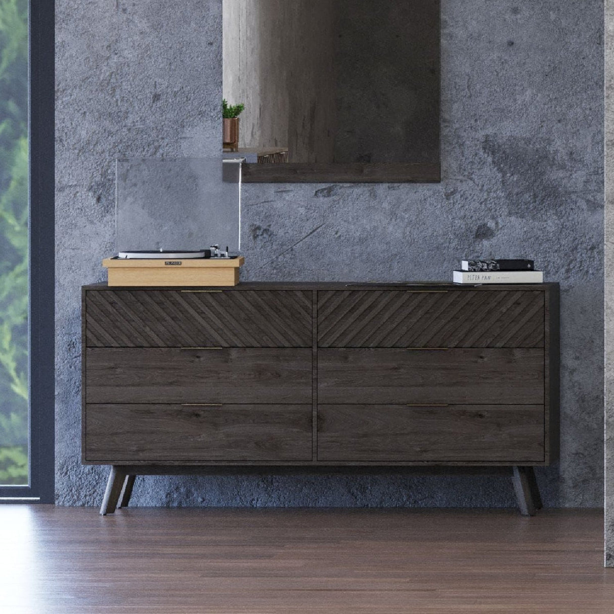 Dark Acacia 6-Drawer Dresser – Daisy – angled view