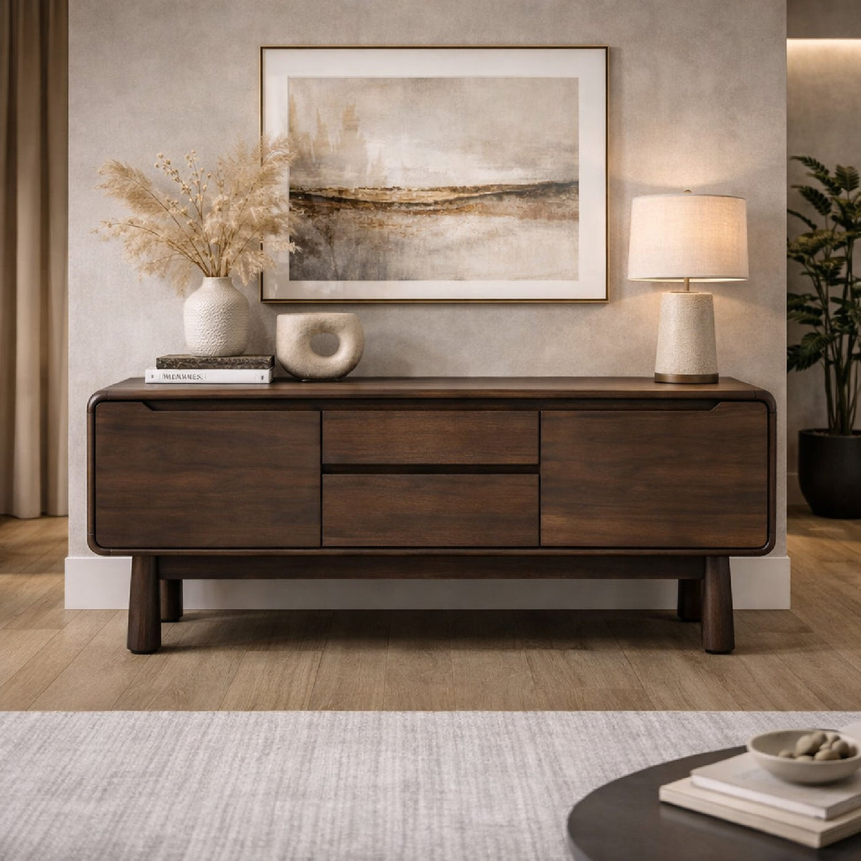 Solid Acacia Sideboard – Rhea – angled view