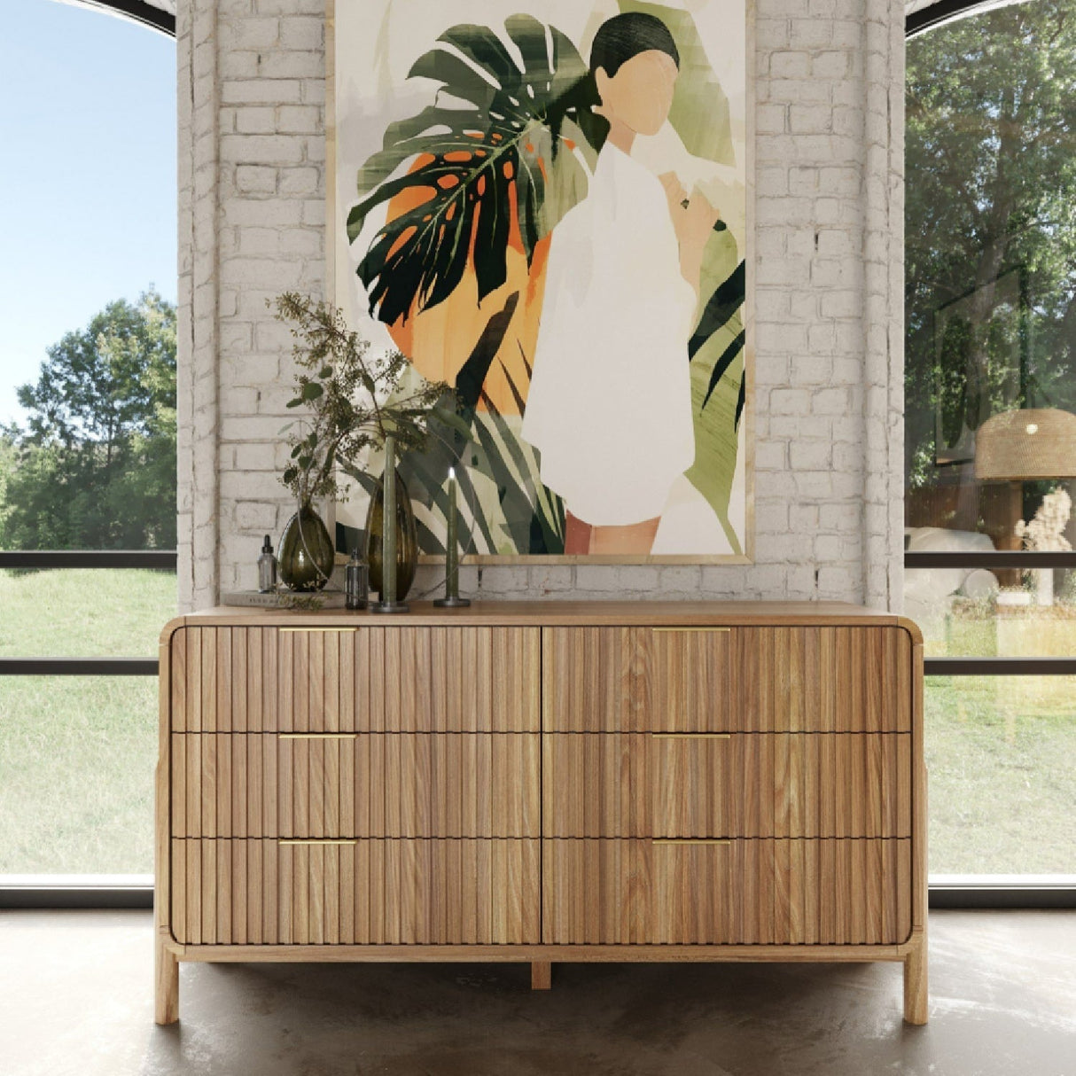 Natural Oak 6-Drawer Dresser – Mikala – angled view