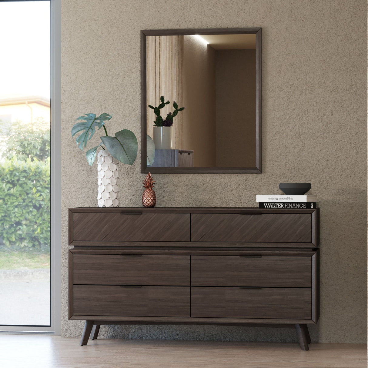 Acacia Wood 6-Drawer Dresser – Roger – angled view