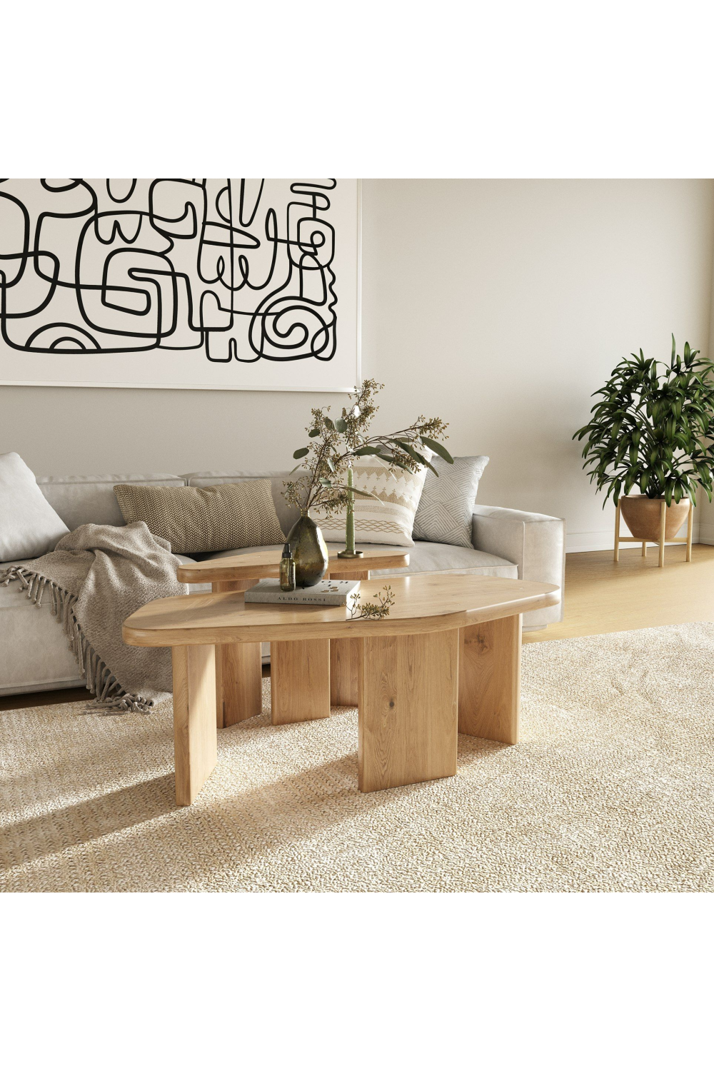 Natural Wood Coffee Table Set (2) | Oroa.com