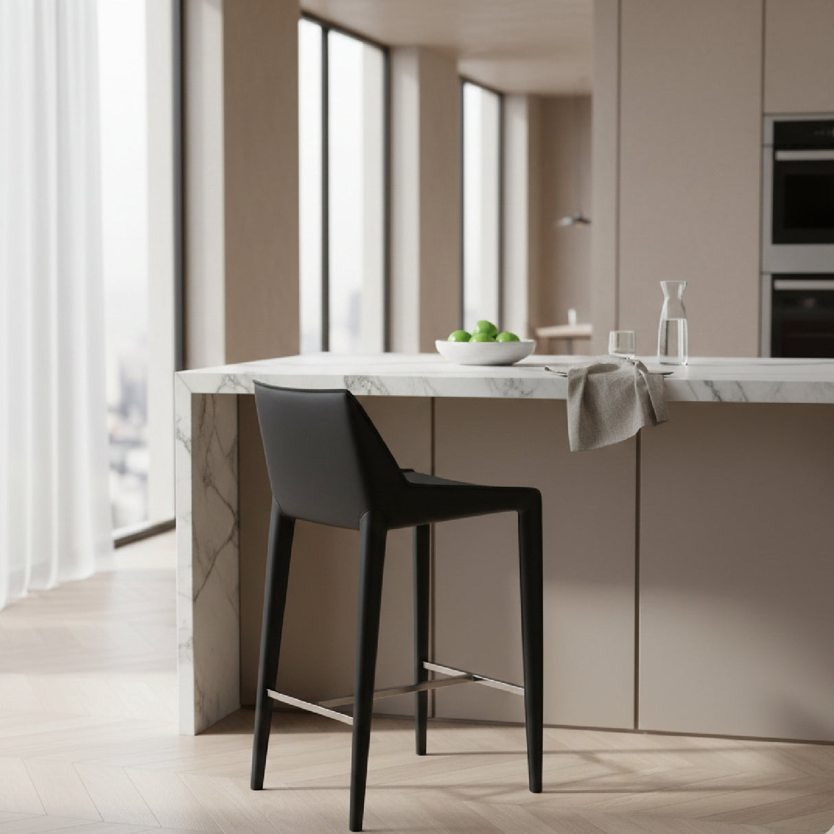 Saddle Leather Counter Stool – Halo – angled view
