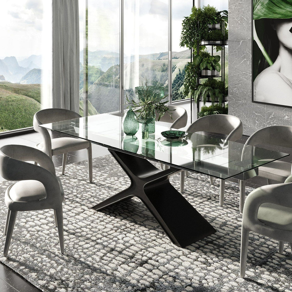 Black Glass Extendable Dining Table – Adler – angled view