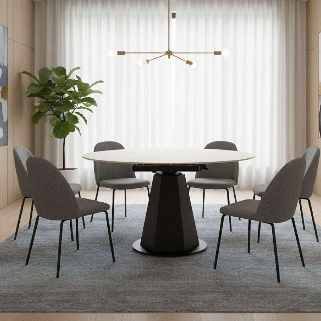 White Ceramic Extendable Dining Table – Barela – angled view