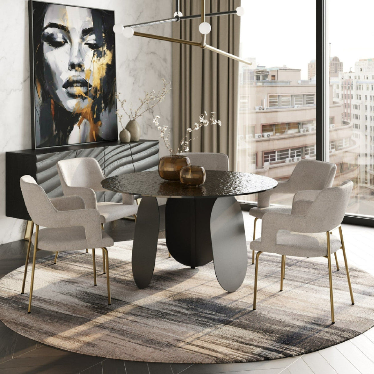 Round Gray Glass Dining Table – Maxine – angled view
