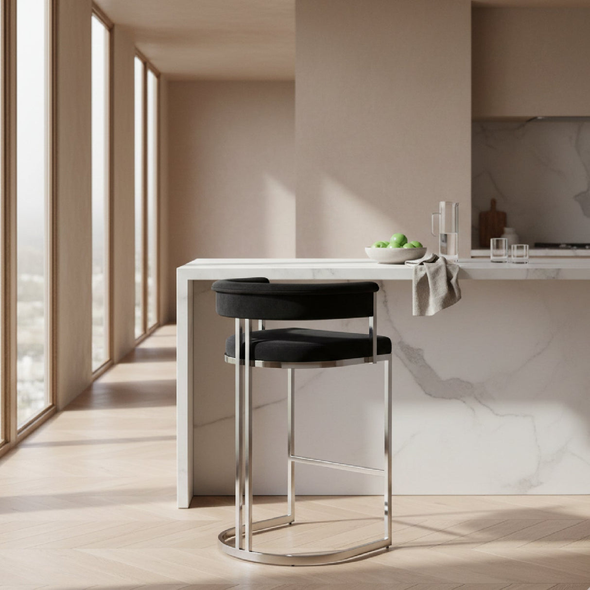 Black Velvet Counter Stool – Munith – angled view