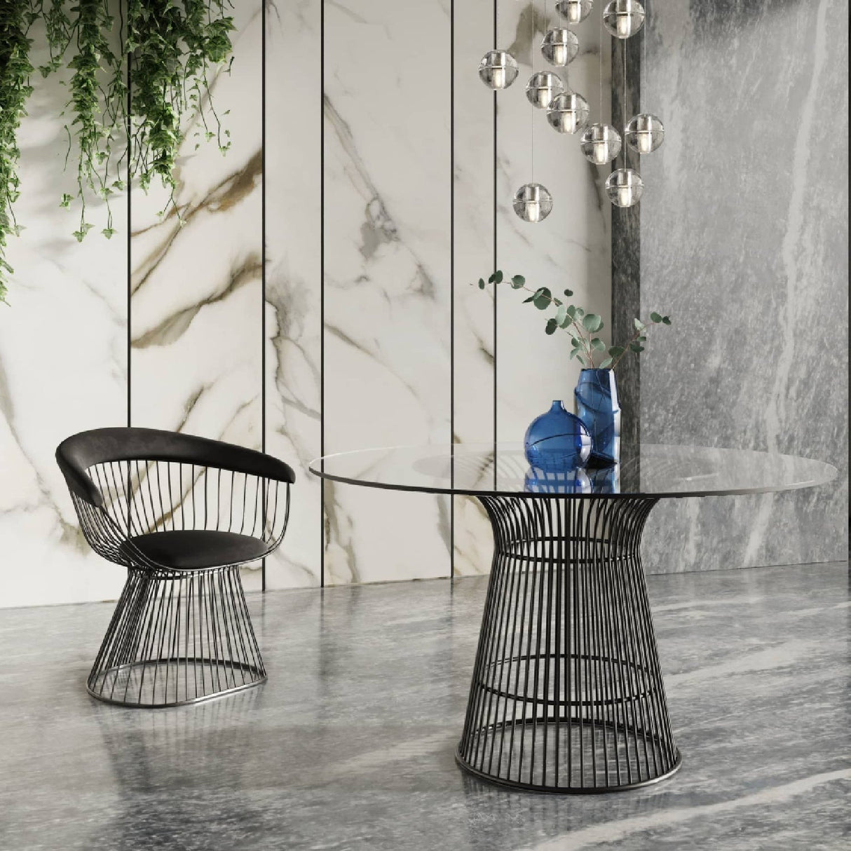 Round Tempered Glass Dining Table – Chandler – angled view