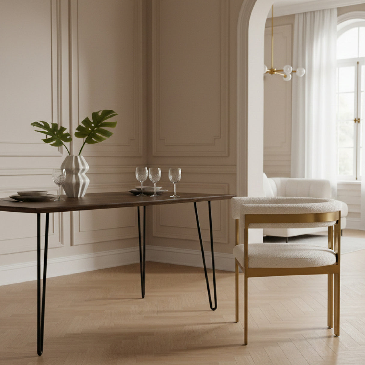 Beige Sherpa Dining Chair – Pontiac – angled view