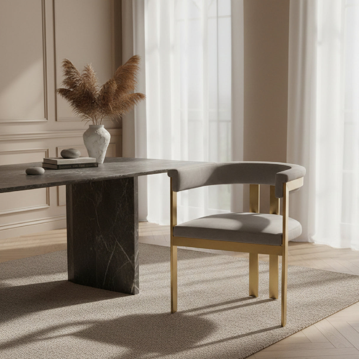 Gray Velvet Dining Chair – Pontiac – angled view