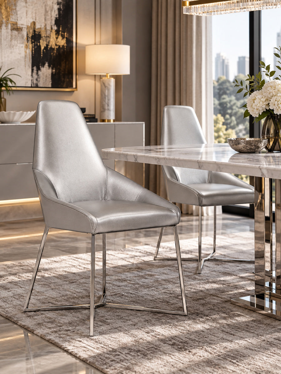 Silver Vegan Leather Dining Chairs (2) | OROA Modern Sarah