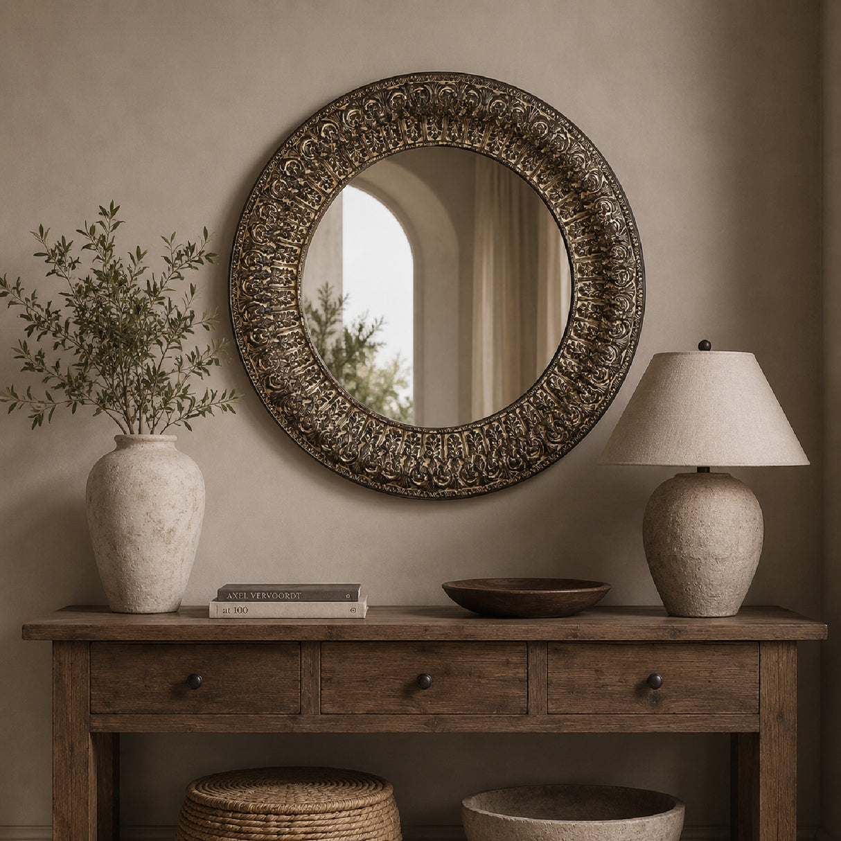 Modern European furniture - Vintage Gold Round Mirror - www.oroa.com | Oroa.com