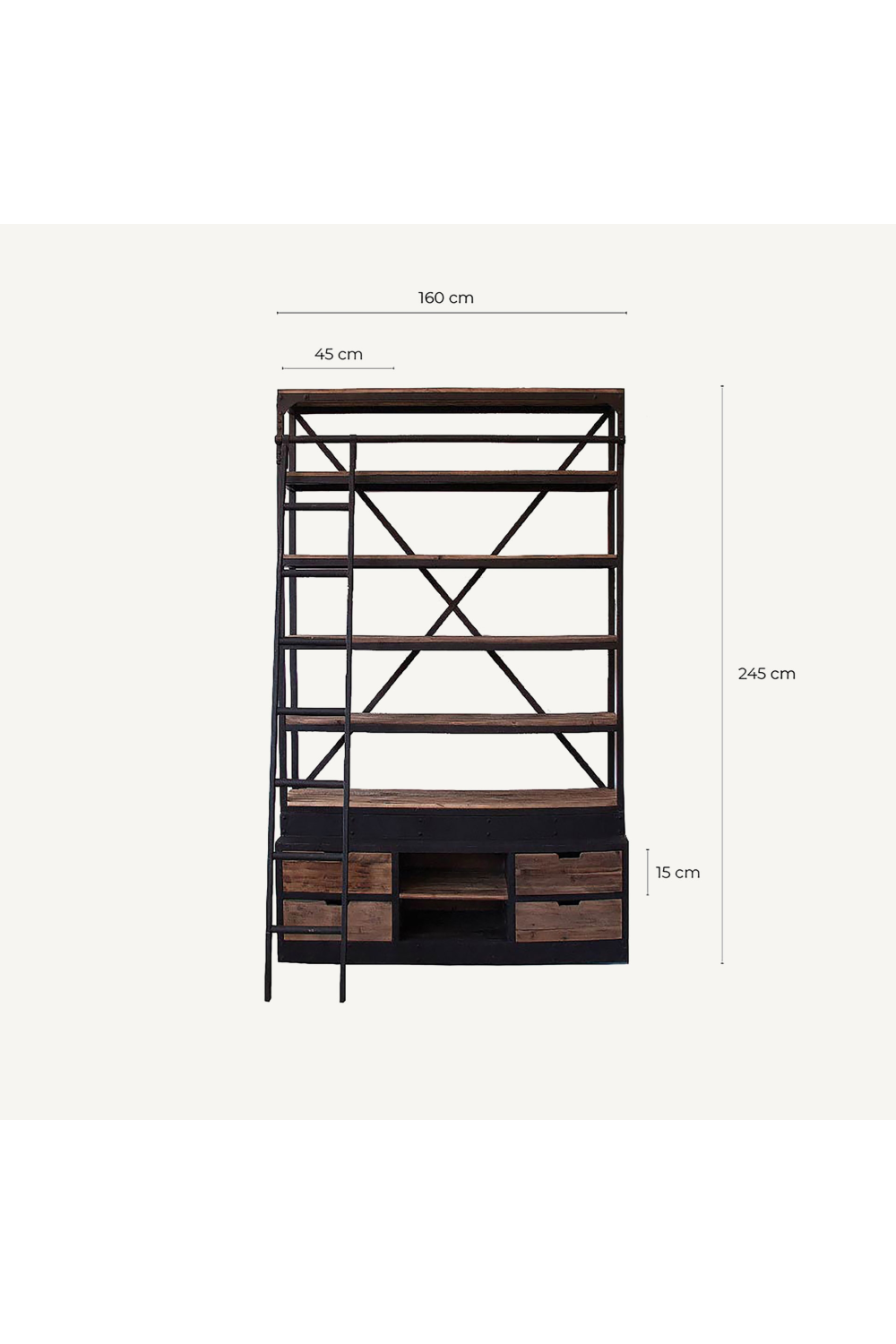 Iron Framed Bookcase with Ladder | Oroa.com