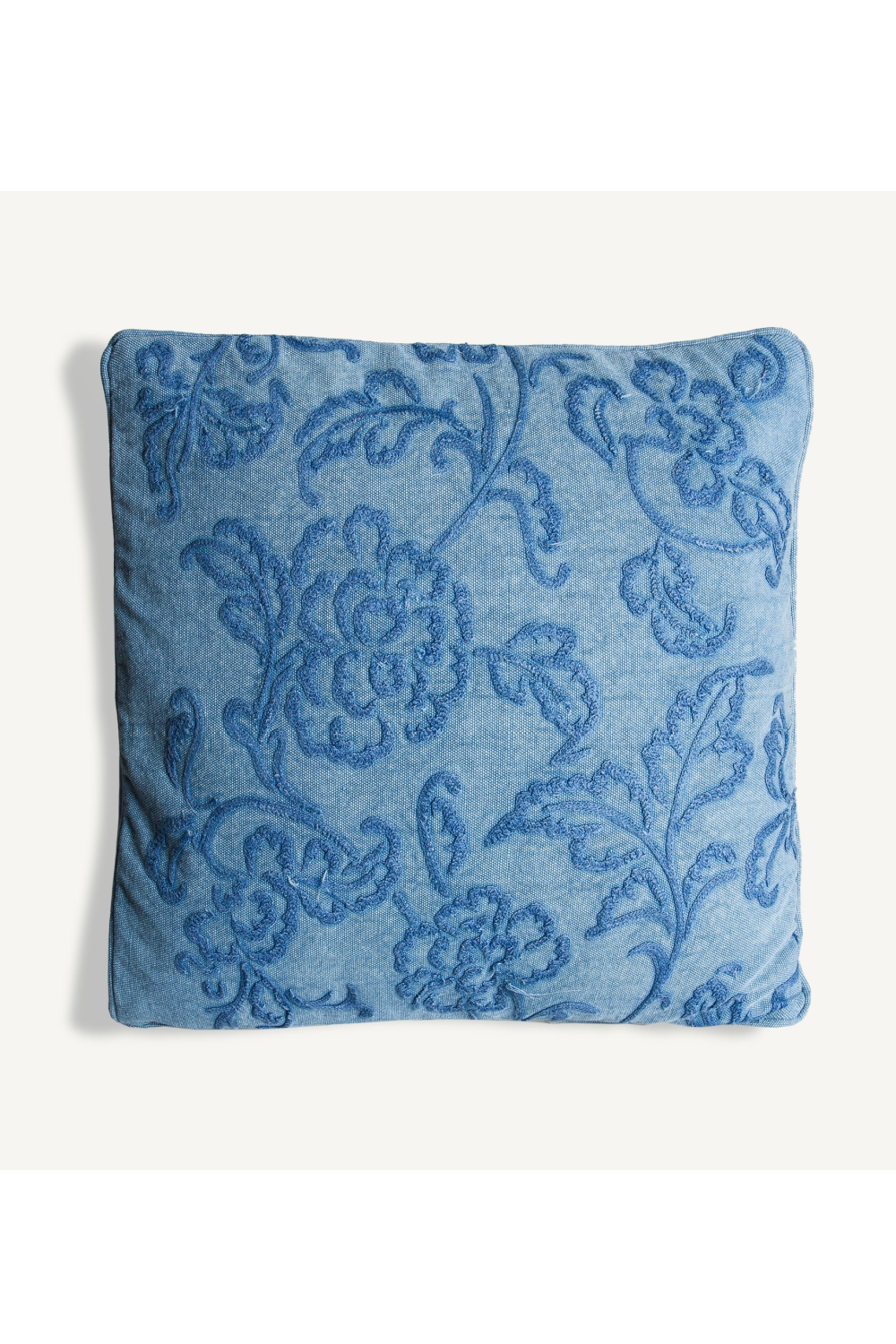 Embroidered Blue Cotton Cushion | Vical Home Blesi | Oroa.com