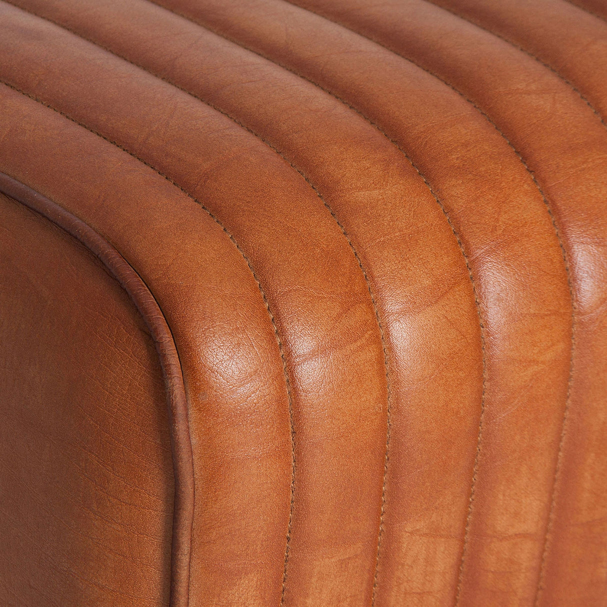 Brown Leather Channeled Stool | Oroa.com