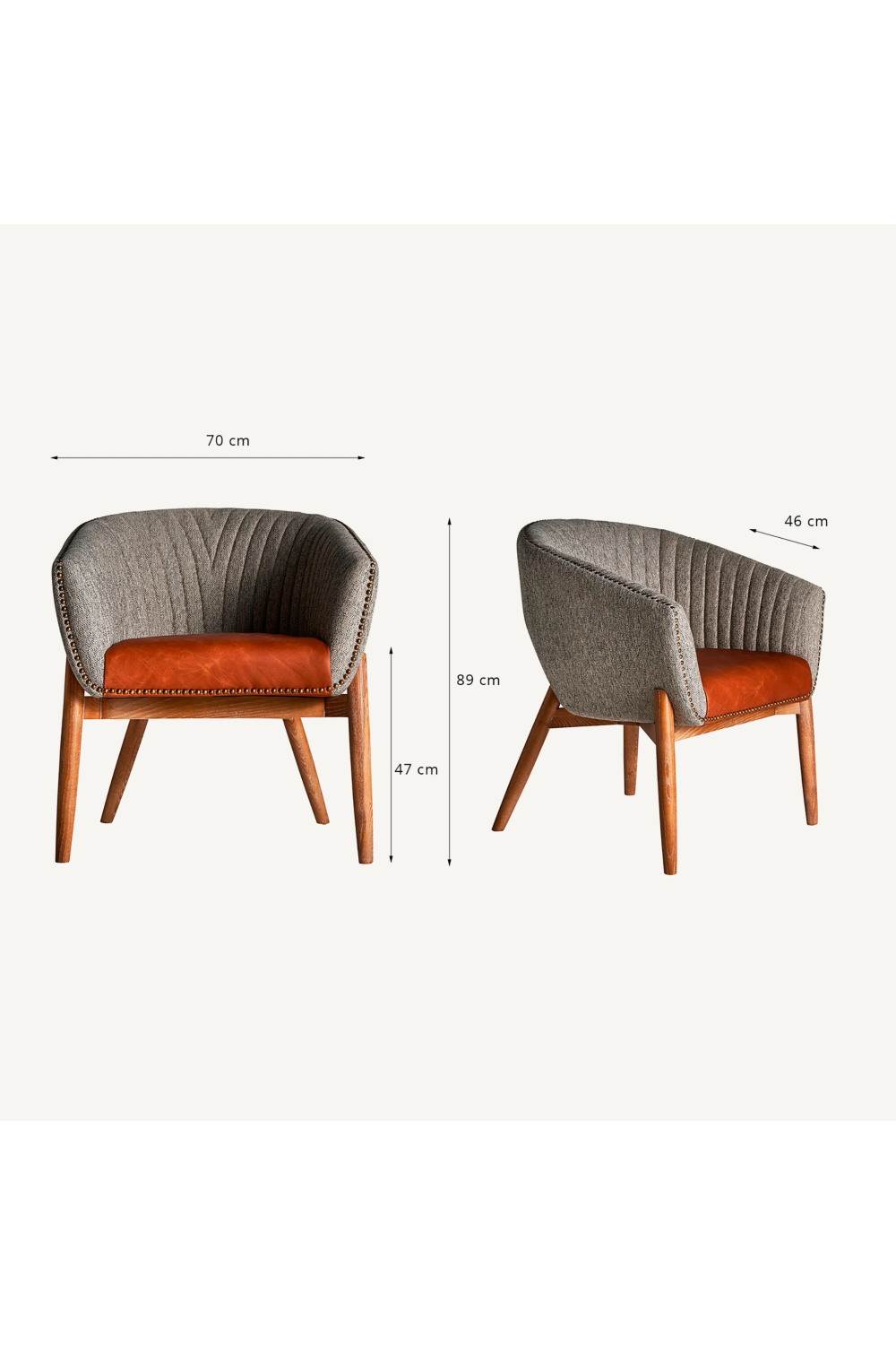 Gray Studded Barrel Armchair | Vical Home Neive | Oroa.com