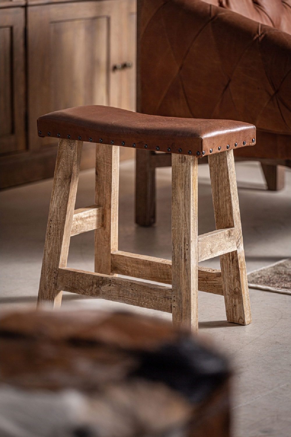Brown Leather Seat Stool | Vical Home Vayor | Oroa.com