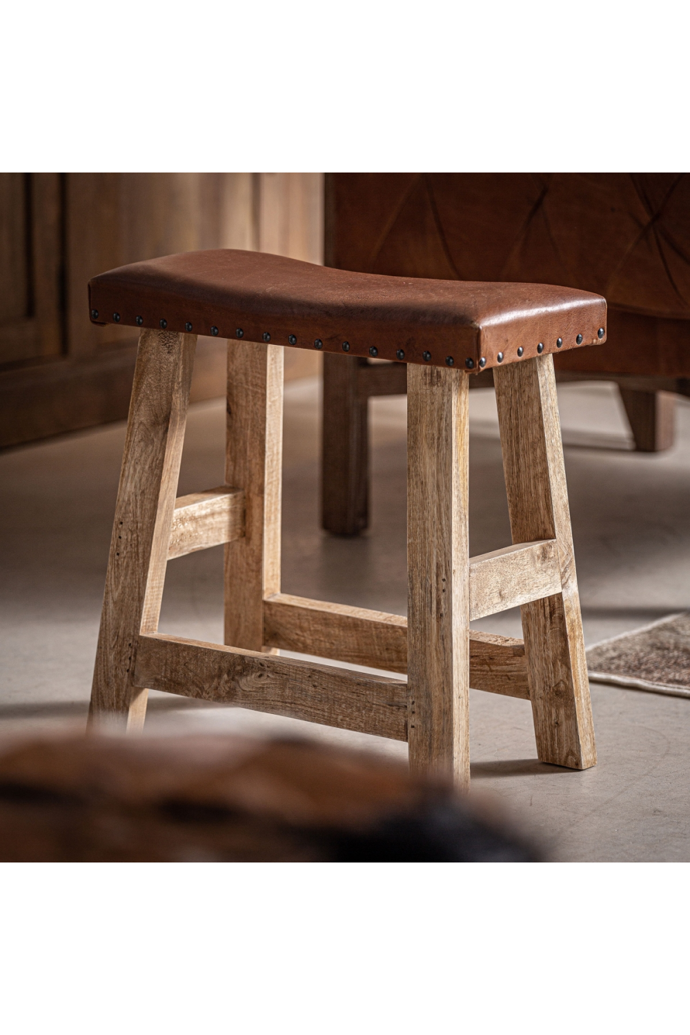 Brown Leather Seat Stool | Vical Home Vayor | Oroa.com