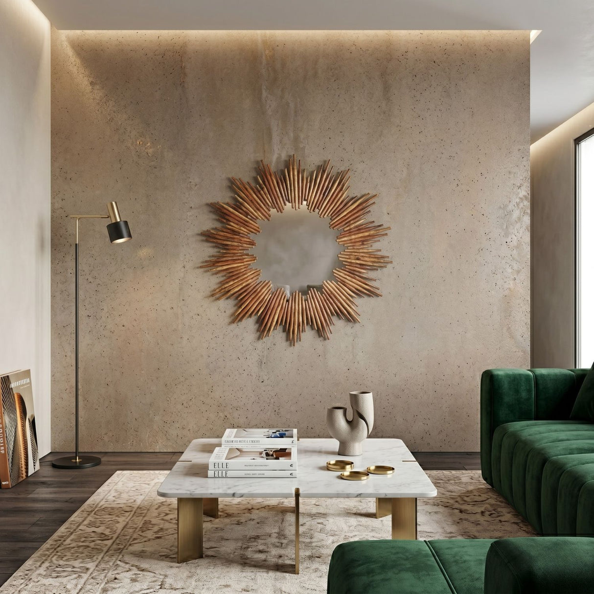 Wooden Sunburst Round Mirror | Oroa.com