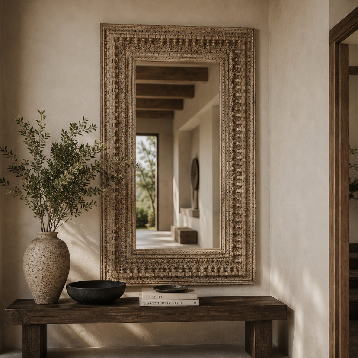 Carved Wooden Rectangular Mirror | Oroa.com
