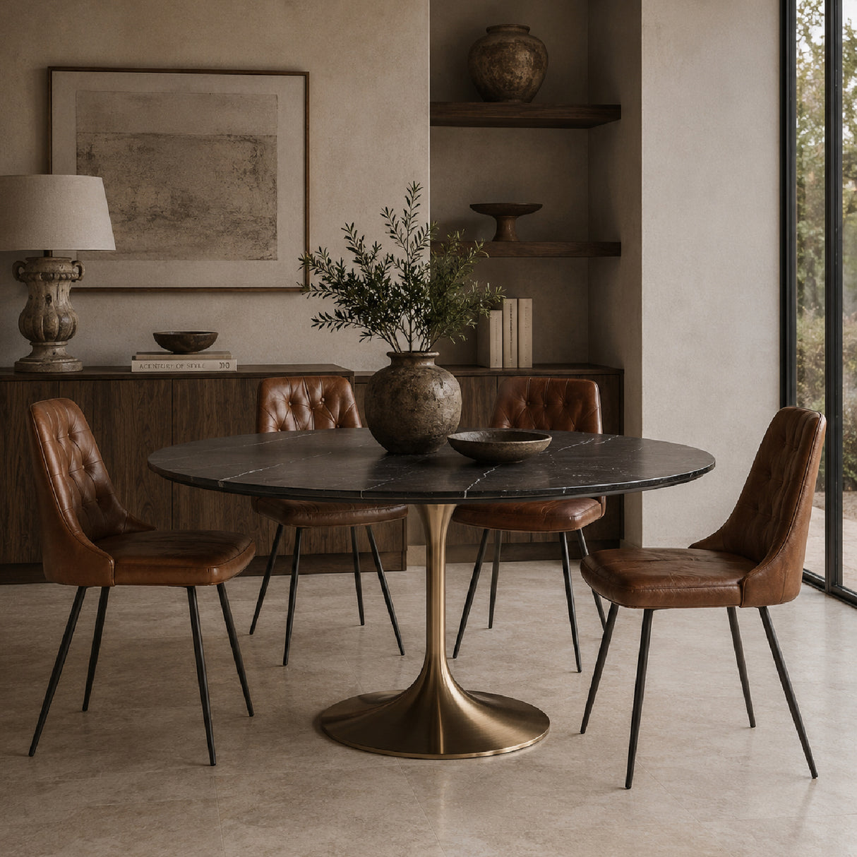 Black Porcelain Pedestal Dining Table | Oroa.com