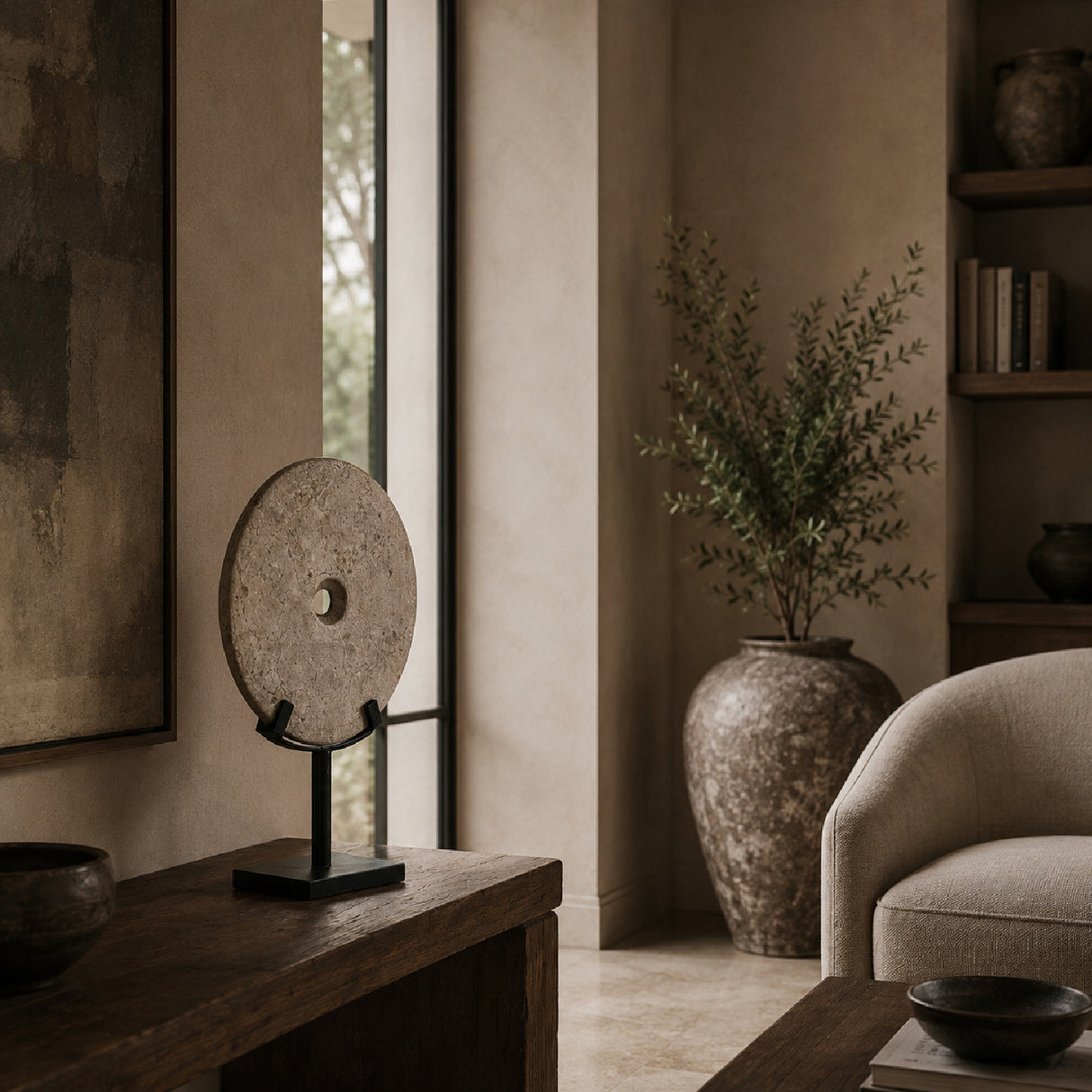 Cream Marble Round Decorative Figure | Oroa.com