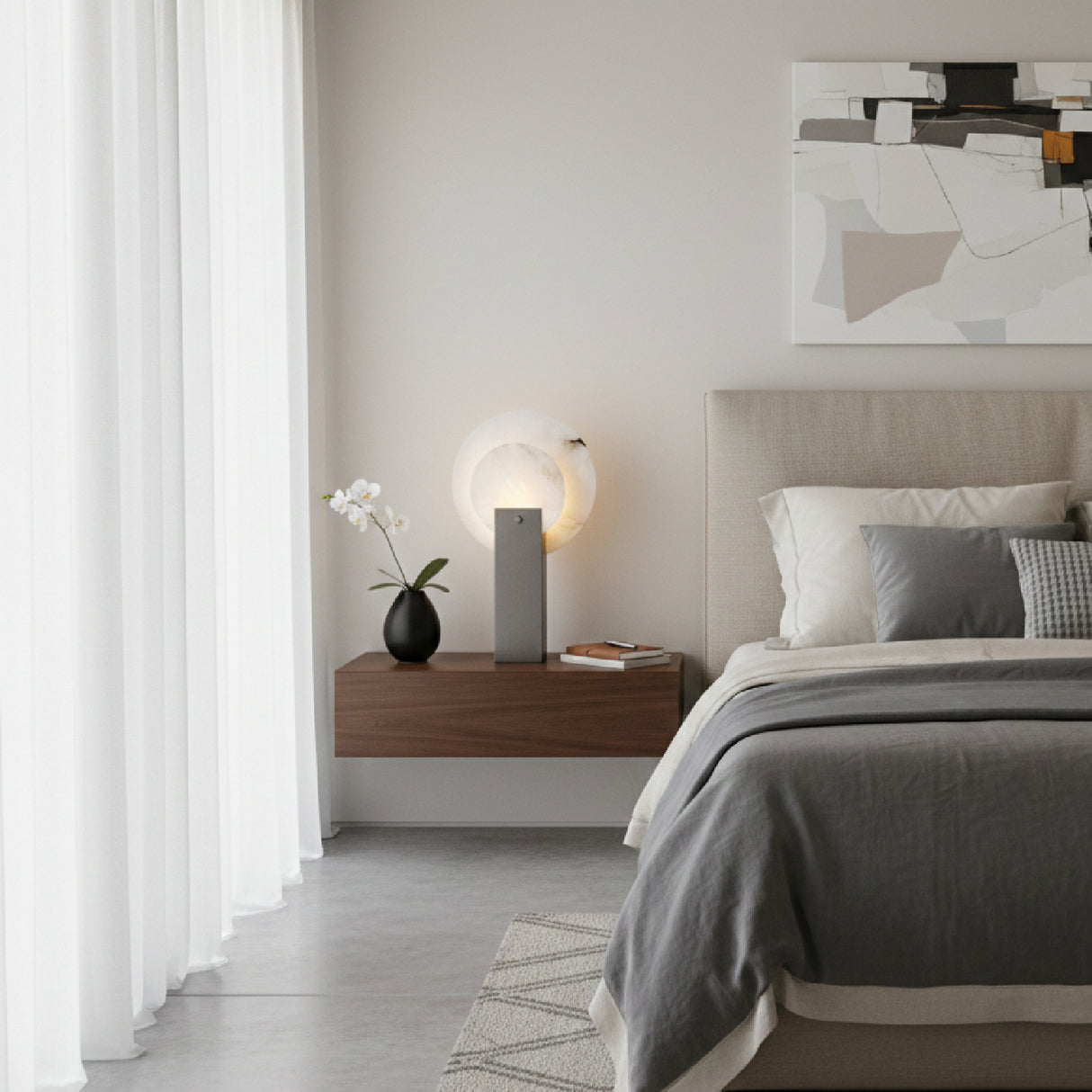 Round White Stone Table Lamp | Vical Home | Oroa.com