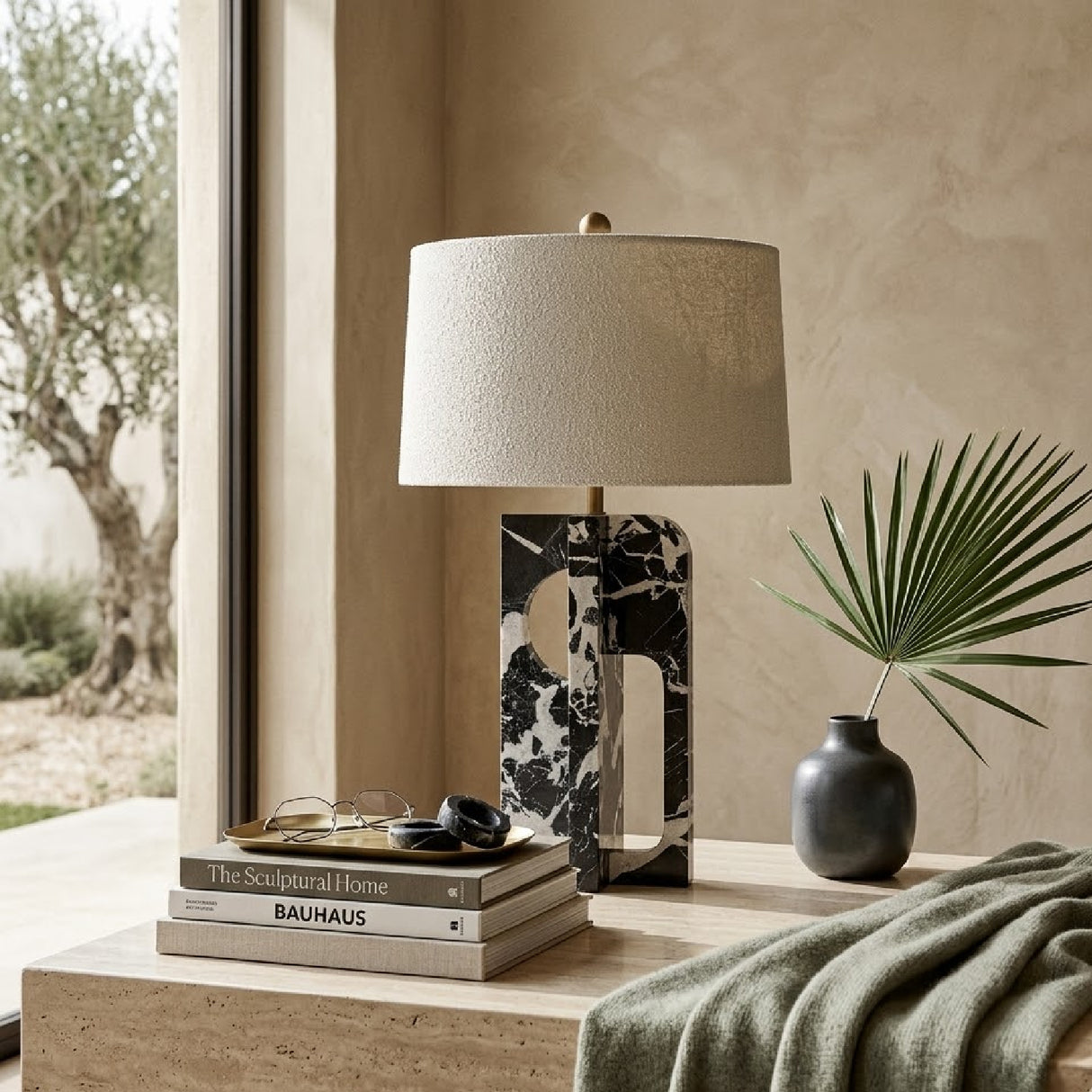 White Cotton Marble Table Lamp | Oroa.com