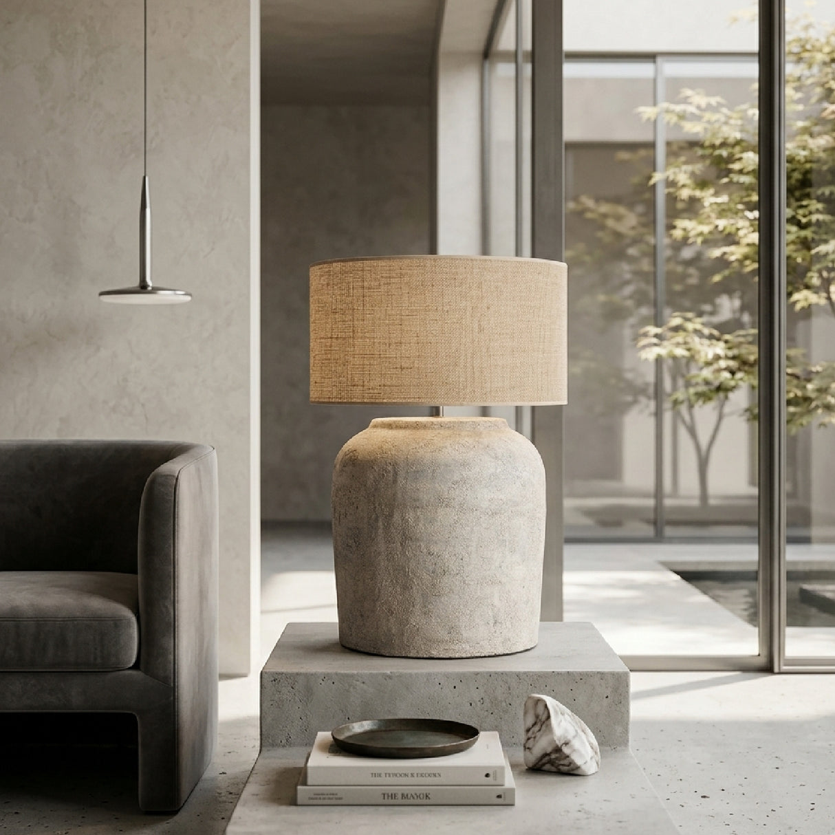 Modern European furniture - Gray Jute Table Lamp - www.oroa.com | Oroa.com
