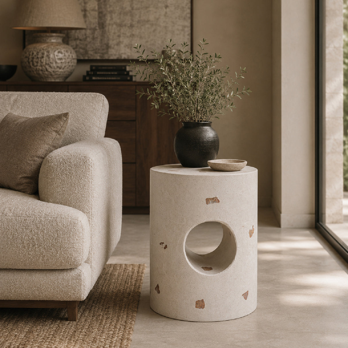 White Terrazzo Cylindrical Side Table | Oroa.com