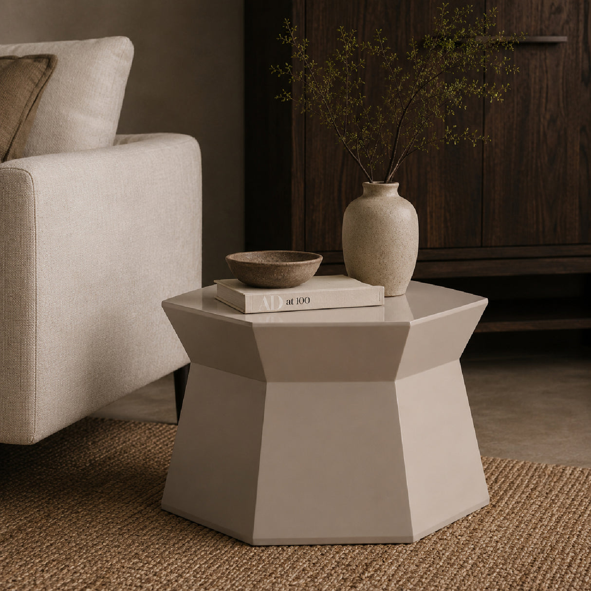 Modern European furniture - Cream Octagonal Side Table - www.oroa.com | Oroa.com