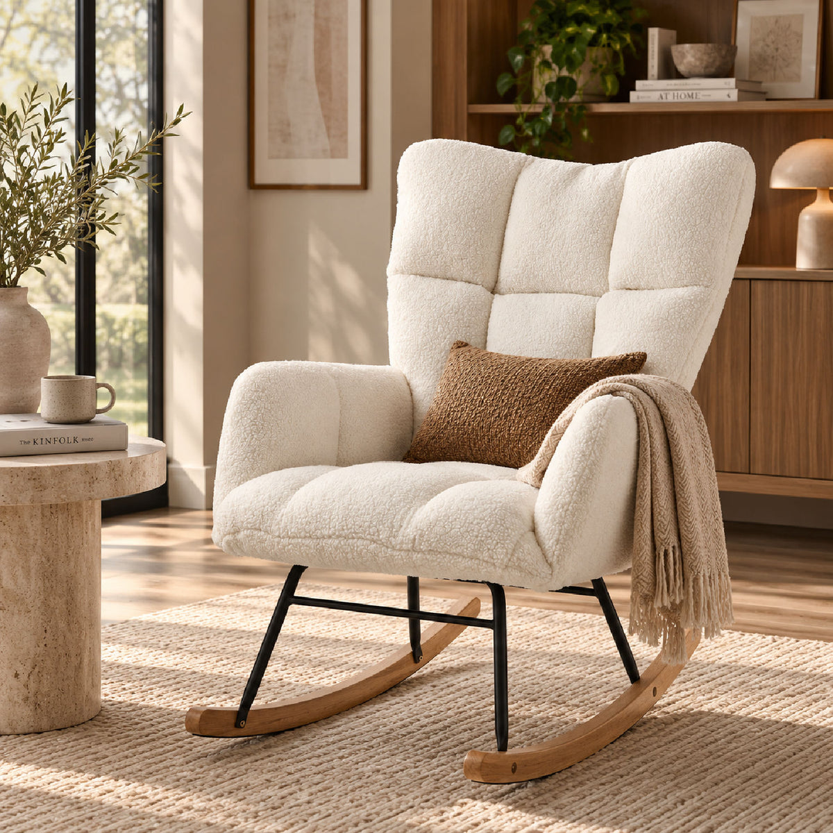 White Upholstered Rocking Chair | OROA