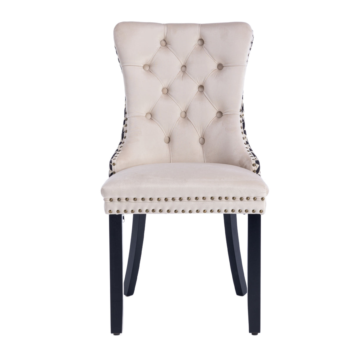Beige Velvet Tufted Dining Chair Set (2) | OROA
