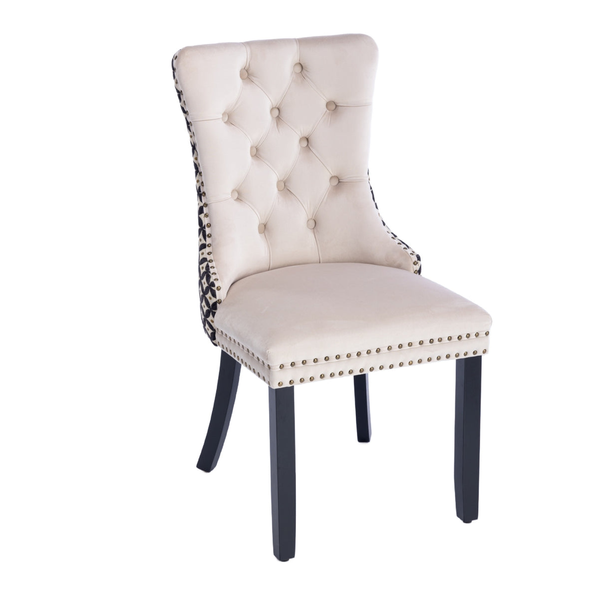 Beige Velvet Tufted Dining Chair Set (2) | OROA