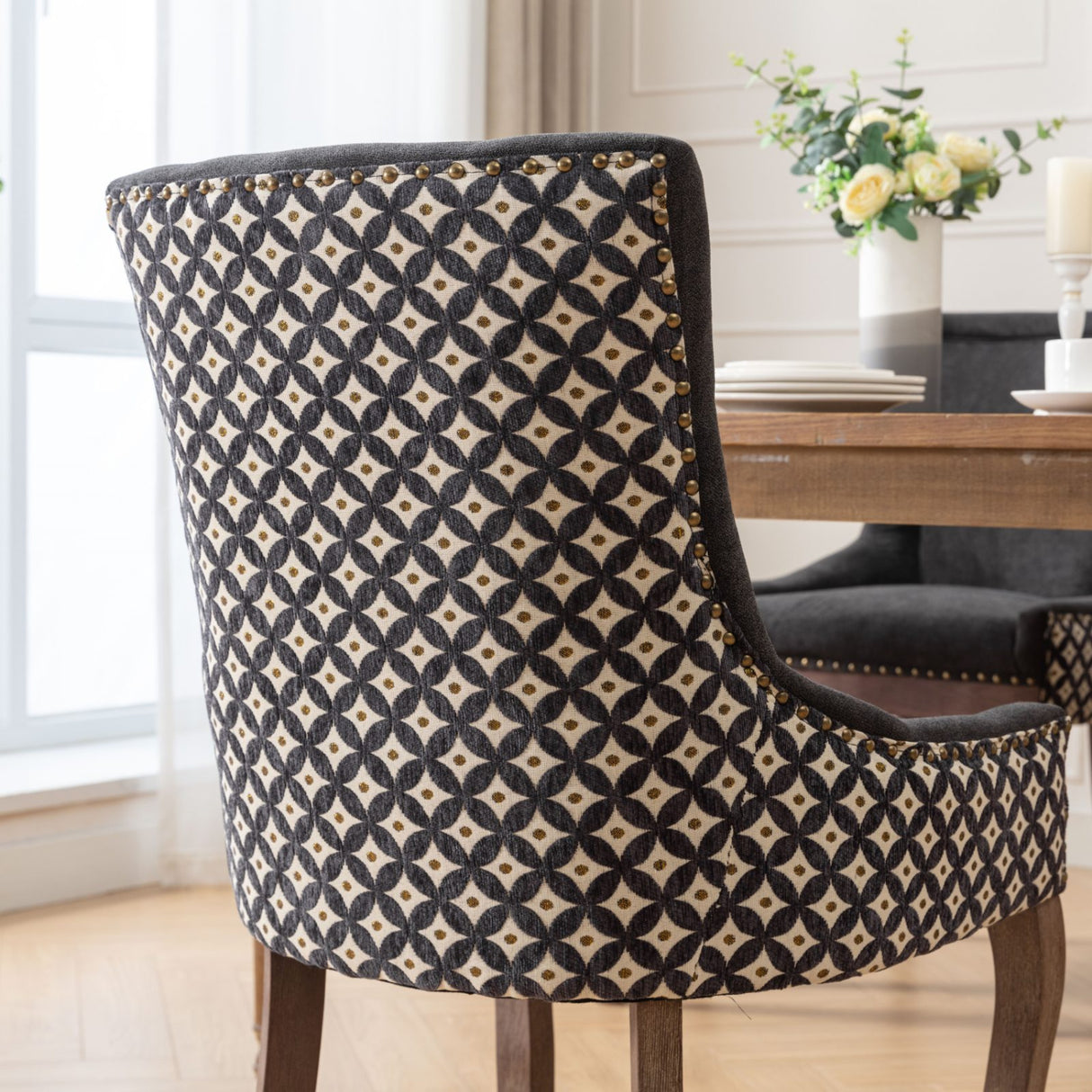 Charcoal Black Upholstered Dining Chair Set (2) | OROA