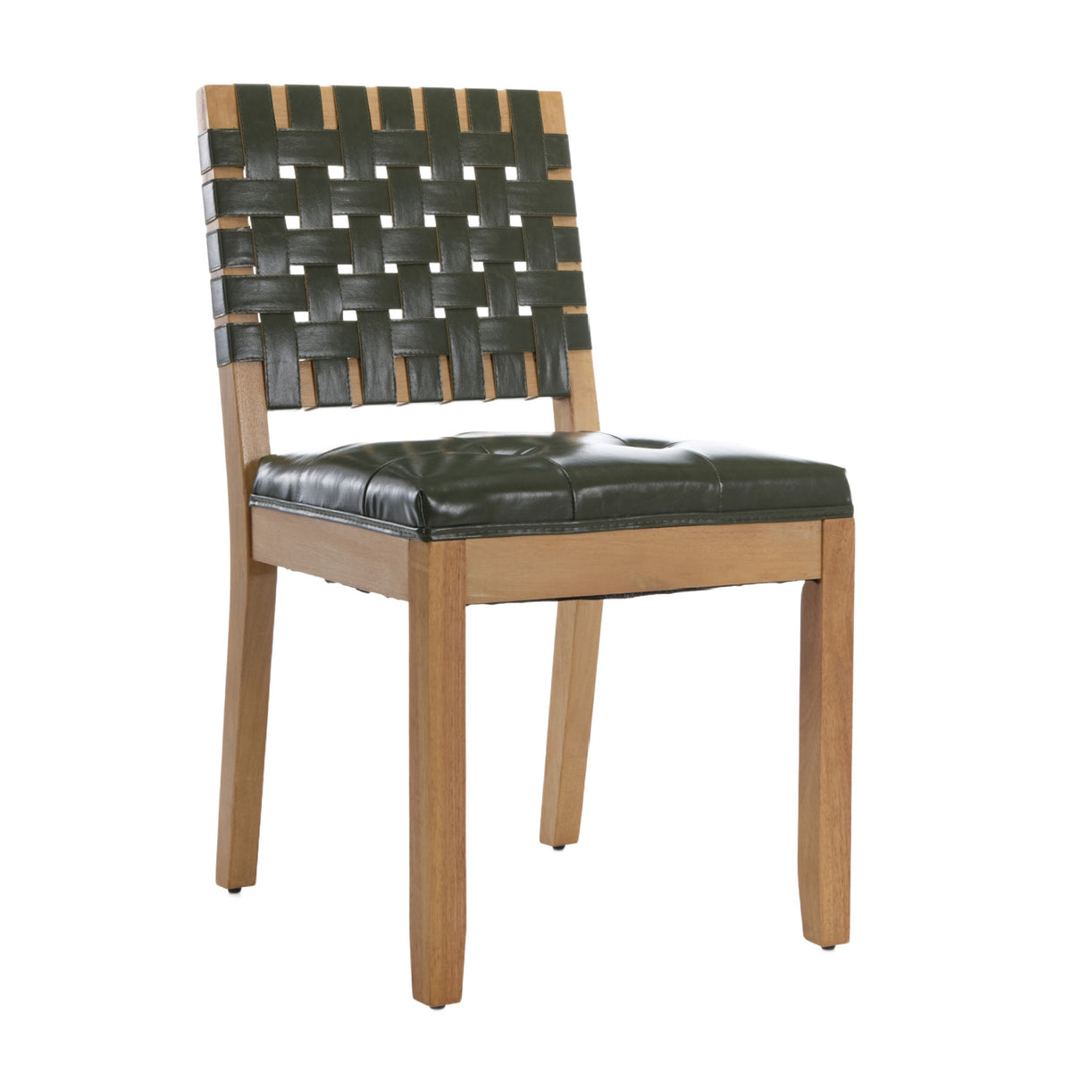 Hunter Green Woven PU Leather Dining Chairs (2) | OROA