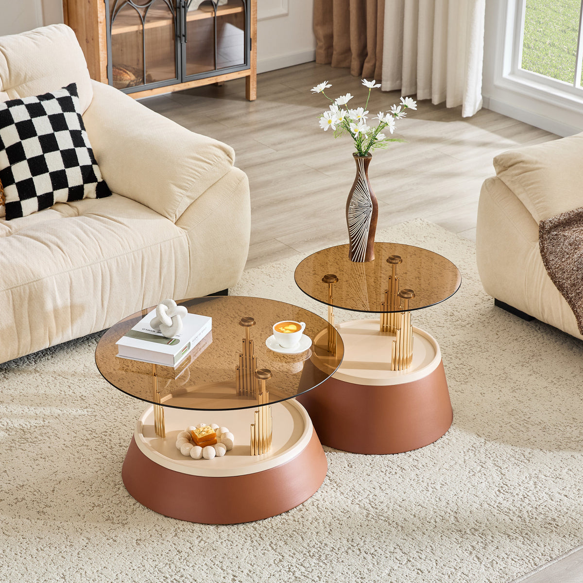 Brown Gold Nesting Coffee Table Set | OROA