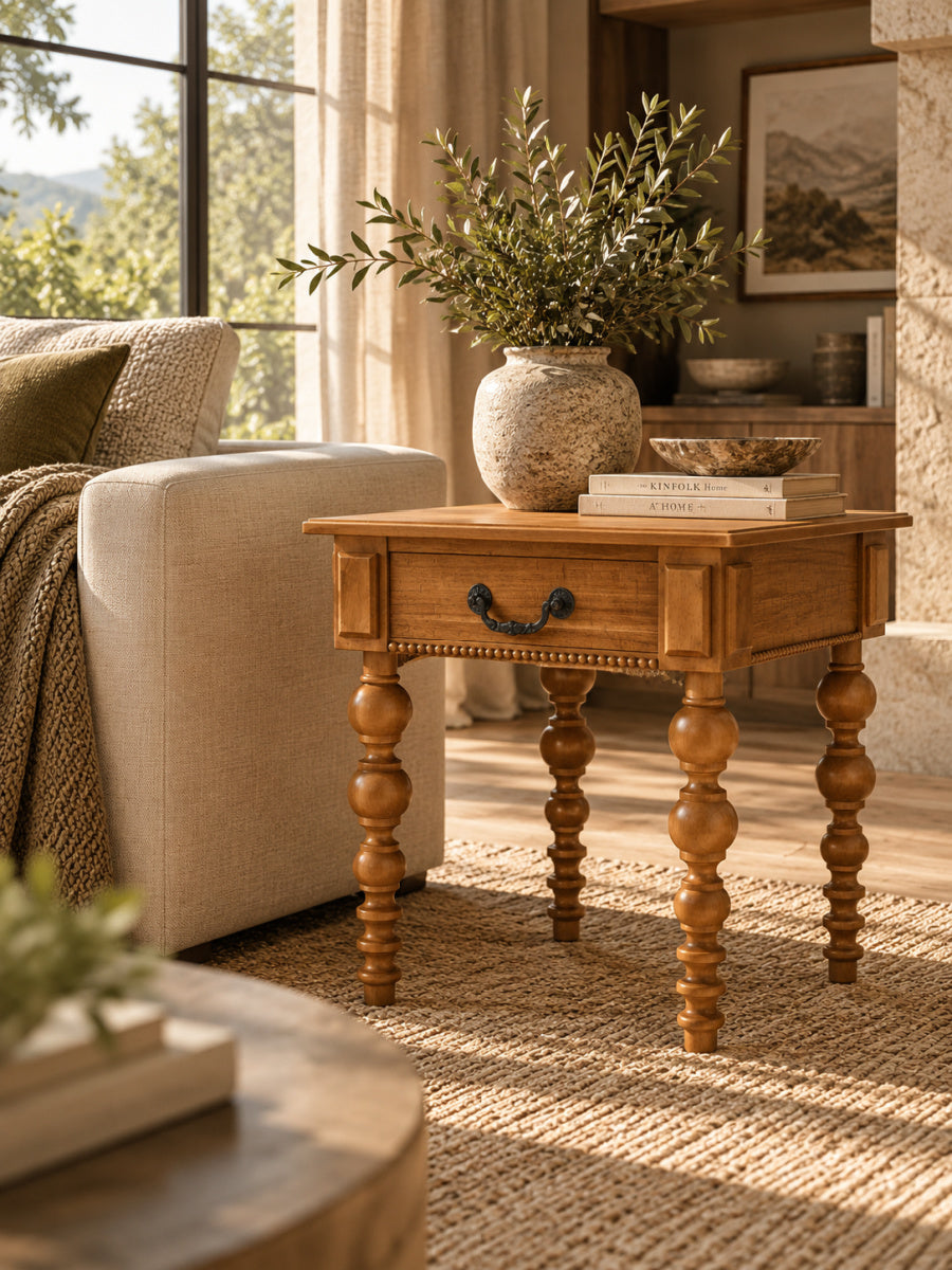 Modern European furniture - Solid Wood End Table with Drawer - www.oroa.com