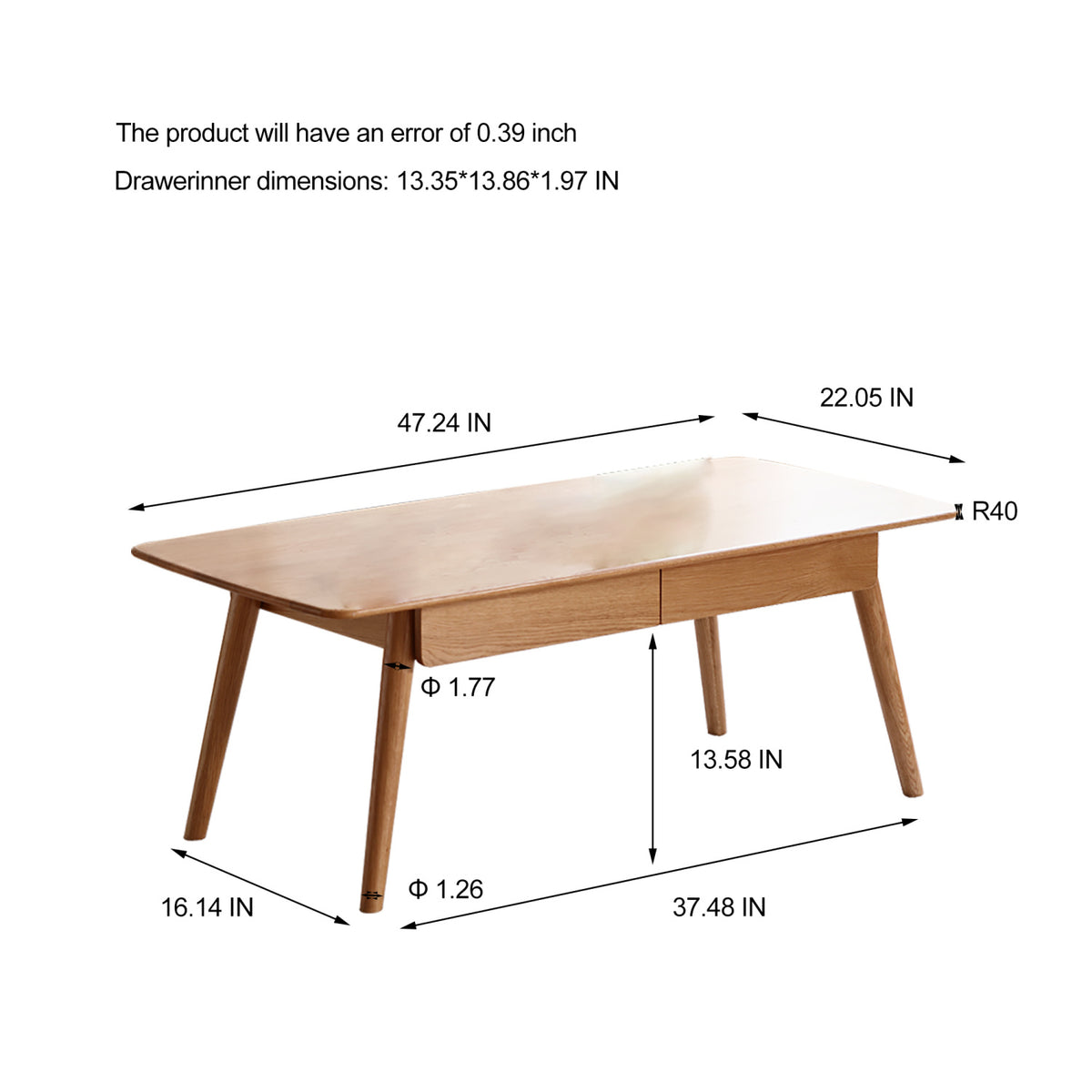 Modern European furniture - Natural Oak Wood Coffee Table - www.oroa.com