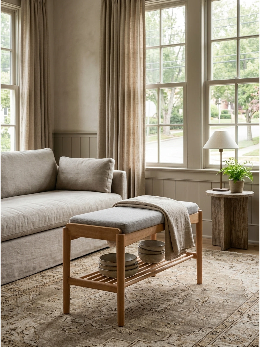 Modern European furniture - Natural Mid-Century Modern Storage Bench- www.oroa.com